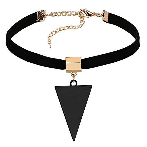 Halskette Schlangenhaut Muster Leder Groß Dreieck Form Anhänger Rock Hoker Gothic Halsband Kropfband Schwarz 29.3+8.2CM von Gualiy