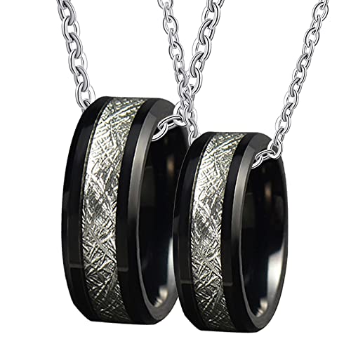 Halskette Set Paare, Halskette aus Wolfram Damen Gravur 8mm Schwarz Ring Einlegen Silber Metall Halsketten Damen 62 + Herren 57 von Gualiy