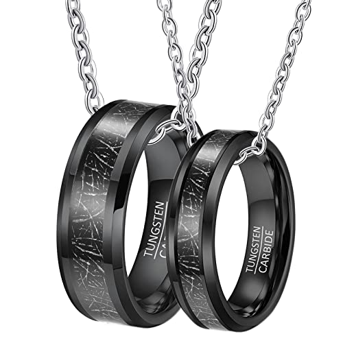 Halskette für Paare 2 Stück, Wolfram Halskette mit Gravur 6mm 8mm Schwarz Ring Eingelegt Metalllinie Halsketten Damen 52 + Herren 57 von Gualiy