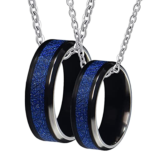 Halskette mit Gravur Paar, Herren Halskette Wolfram 8mm Schwarz Ring Einlegen Blau Metall Anhänger Damen 52 + Herren 65 von Gualiy