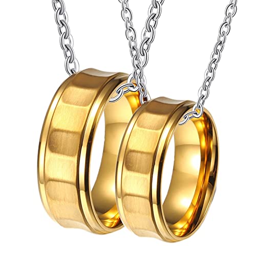 Halskette mit Gravur Paare, Edelstahl Halskette mit Anhänger 8mm Gold Gebürstet Ring Halskette Damen 65 + Herren 65 von Gualiy
