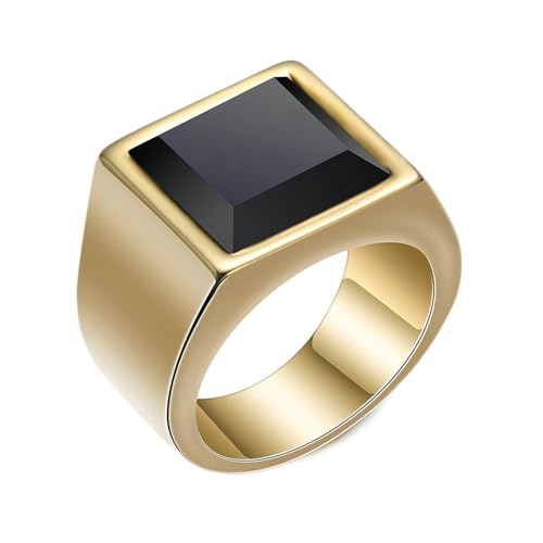 Herren-Ring Edelstahl, Gold Herren Ringe Verlobung 15MM Ring mit Quadrat Schwarz Stein Ring Größe 65 (20.7) von Gualiy