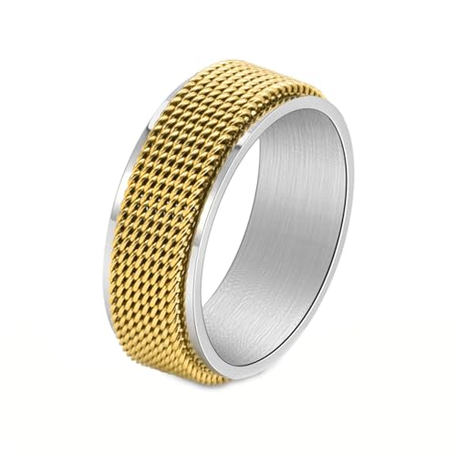 Herren-Ringe Edelstahl, Gold Spinner Ringe Herren 8MM Mesh Gewebe Drehbar Ringe Größe 62 (19.7) von Gualiy