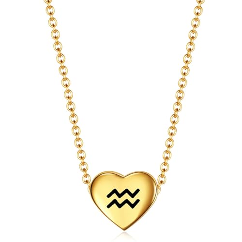 Kette Halskette Edelstahl, Halsketten Damen Gold Herz Form mit Aquarius Halskette 45+5CM von Gualiy