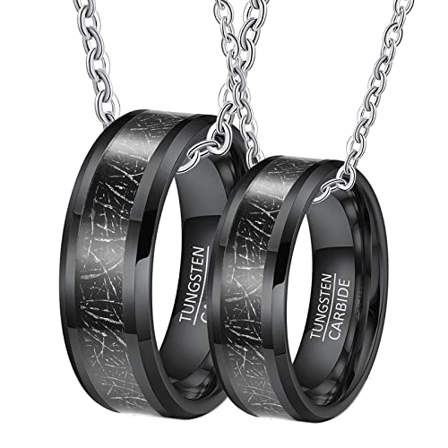 Paar Geschenke Halskette, Männer Halskette Wolfram Gravur 8mm Schwarz Ring Eingelegt Metalllinie Halsketten Damen 60 + Herren 65 von Gualiy