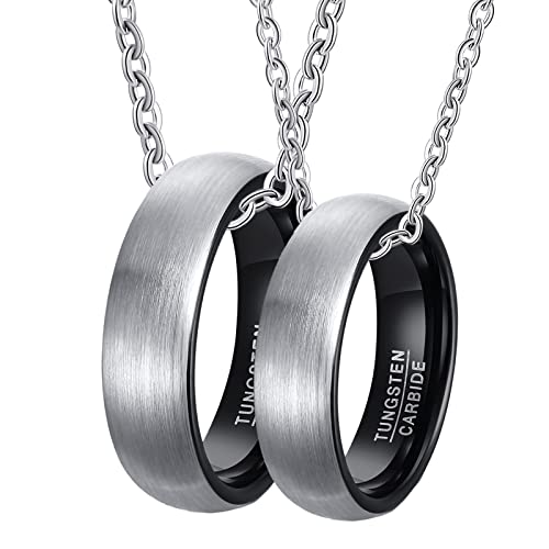 Paar Halskette, Unisex Halskette Wolfram Gravur Schwarz Gebürstet Ring 8mm Halsketten Damen 54 + Herren 57 von Gualiy