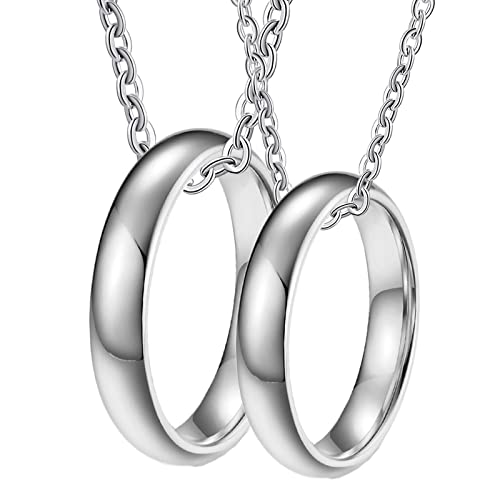 Paar Halskette Ring, Halskette Wolfram Set Gravur Silber Poliert Ring 4mm Halsketten Damen 57 + Herren 60 von Gualiy