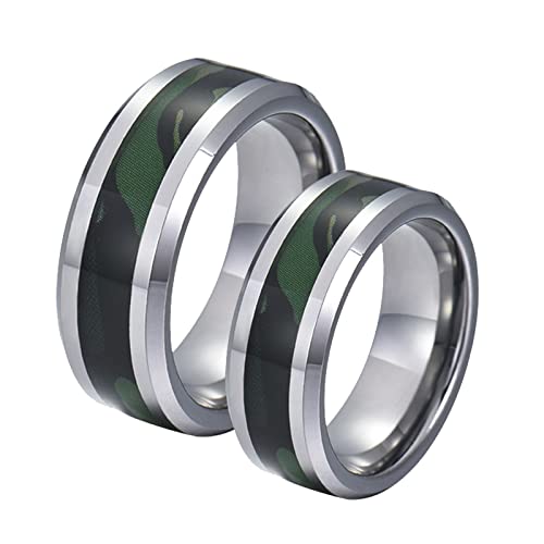 Paarringe Edelstahl mit Gravur, Freundschaftsringe Paar mit Gravur 8mm Silberring mit Grün Muster Damen 60 (19.1) + Herren 60 (19.1) von Gualiy