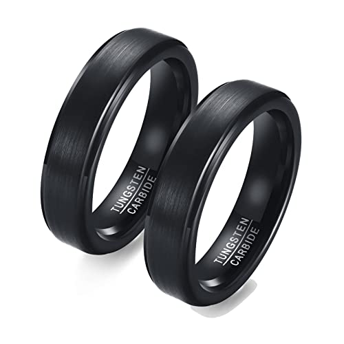 Paarringe Für Sie Und Ihn Set, Wolframcarbid Ring Herren Damen 5mm schwarz gebürsteter RingRinge Paare Silber Mit Gravur, Damen 52 (16.6) & Herren 67 (21.3) von Gualiy