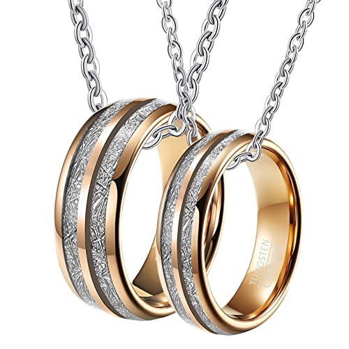 Pärchen Kette Gravur, Halsketten aus Wolfram 6mm 8mm Roségold Ring Eingelegt Metalllinie Paar Anhänger Damen 52 + Herren 57 von Gualiy
