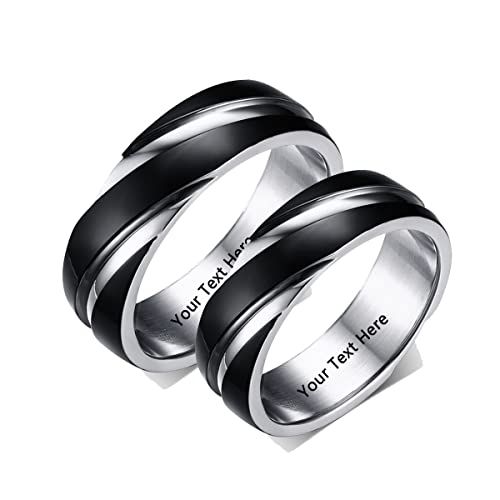 Pärchen Ringe Für 2, Edelstahl Ring Unisex Schwarzer Silberring 6mmPaarringe Für Sie Und Ihn Mit Gravur, Damen 62 (19.7) & Herren 65 (20.7) von Gualiy