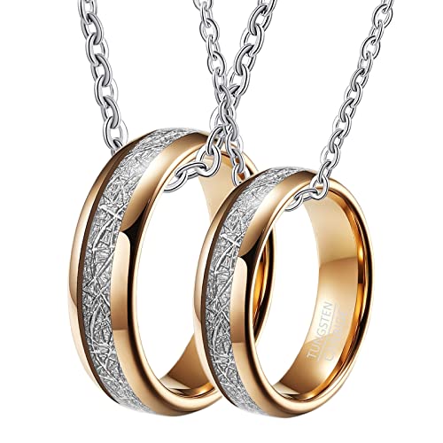 Partner Halskette, Ring Halskette Wolfram Gravur 6mm Roségold Ring Eingelegt Metalllinie Paar Halsketten Damen 62 + Herren 57 von Gualiy