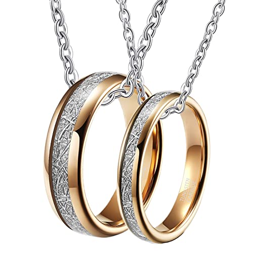 Partner Halskette Pärchen, Wolfram Halskette mit Gravur 4mm 6mm Roségold Ring Eingelegt Metalllinie Paar Halsketten Damen 65 + Herren 62 von Gualiy