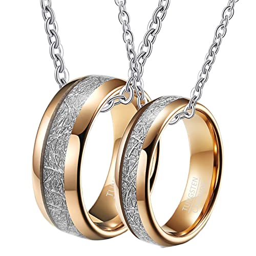 Verlobung Halskette Paar, Herren Wolfram Halskette Gravur 8mm 6mm Roségold Ring Eingelegt Metalllinie Anhänger Damen 65 + Herren 62 von Gualiy