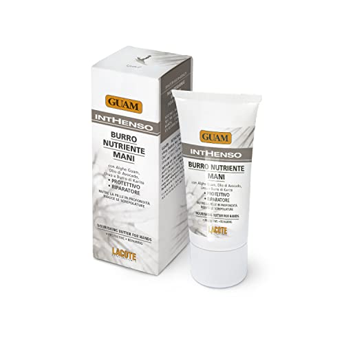 Guam, Inthenso Nährende und Schützende Handbutter, Feuchtigkeitsspendende Handcreme mit Guam-Algen, Avocadoöl und Sheabutter, Hergestellt in Italien, 50 ml Packung Guam, Inthenso Nährende und Schützende Handbutter, Feuchtigkeitsspendende Handcreme mit Guam-Algen, Avocadoöl und Sheabutter, Hergestellt in Italien, 50 ml Packung von Guam