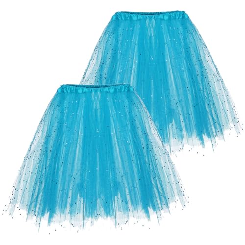 1/2/3 Stück Damen 50er Ballettrock Multi-Schichten Vintage Ballet Blase Firt Tulle Petticoat Puffy Tutu Rock Tüllrock Minirock Tanzkleid Kurz Unterrock Dehnba Abendkleid (2 Stück-Blue, One Size) von Guanghuansishe