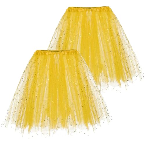 1/2/3 Stück Damen 50er Ballettrock Multi-Schichten Vintage Ballet Blase Firt Tulle Petticoat Puffy Tutu Rock Tüllrock Minirock Tanzkleid Kurz Unterrock Dehnba Abendkleid (2 Stück-Yellow, One Size) von Guanghuansishe