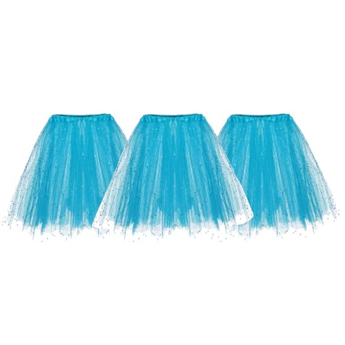 1/2/3 Stück Damen 50er Ballettrock Multi-Schichten Vintage Ballet Blase Firt Tulle Petticoat Puffy Tutu Rock Tüllrock Minirock Tanzkleid Kurz Unterrock Dehnba Abendkleid (3 Stück-Blue, One Size) von Guanghuansishe