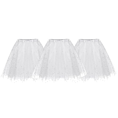 1/2/3 Stück Damen 50er Ballettrock Multi-Schichten Vintage Ballet Blase Firt Tulle Petticoat Puffy Tutu Rock Tüllrock Minirock Tanzkleid Kurz Unterrock Dehnba Abendkleid (3 Stück-White, One Size) von Guanghuansishe