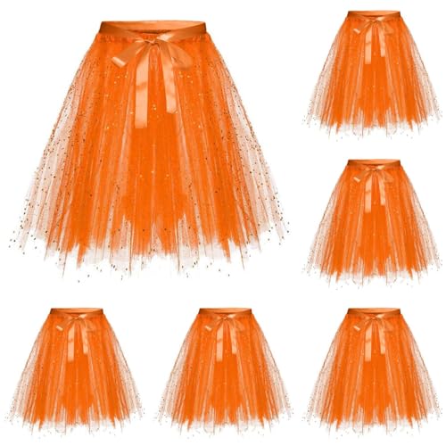 1/2/5 Stück Tüllrock Damen Petticoat Unterrock Rock 50er Vintage Ballet Blase Tanzrock Tanzkleid Ballkleid Kurz Retro Tütü Rock Röcke Kleid Ballett Petticoat Length 30cm/40cm/50cm (5 Stück Orange, C) von Guanghuansishe