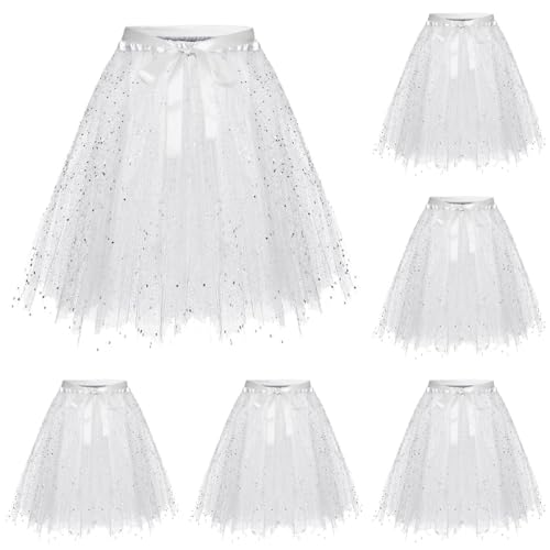 1/2/5 Stück Tüllrock Damen Petticoat Unterrock Rock 50er Vintage Ballet Blase Tanzrock Tanzkleid Ballkleid Kurz Retro Tütü Rock Röcke Kleid Ballett Petticoat Length 30cm/40cm/50cm (5 Stück White, C) von Guanghuansishe