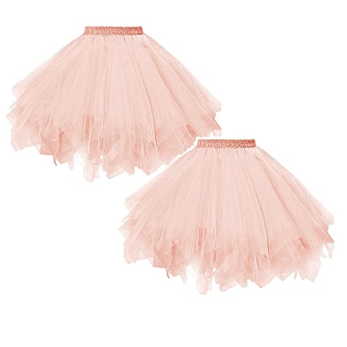 1/2/5 Stücke Karneval Tüllrock Damen Kurz Rock Hohe Taille Tutu Rock Tüllrock Petticoat 50er Puffy Tütü Minirock Reifrock (DE/NL/SE/PL, Alphanumerisch, Einheitsgröße, Regular, Regular, 2 Stücke I) von Guanghuansishe