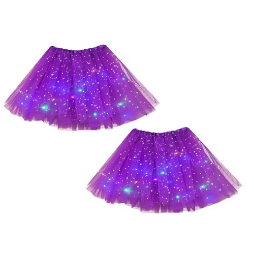 1/2/6 Stück Damen Tüll Tutu Rock Sterne Pailletten Tutu Rock Mit LED Lampe Prinzessin Rock für Party Ballett Tanzen, Tüllrock Damen LED Tütü Erwachsene Teenager Party (2 Stück Purple, One Size) von Guanghuansishe