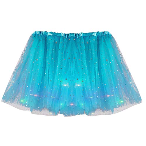 1/2/6 Stück Damen Tüll Tutu Rock Sterne Pailletten Tutu Rock Mit LED Lampe Prinzessin Rock für Party Ballett Tanzen, Tüllrock Damen LED Tütü Erwachsene Teenager Party Ballett (Sky Blue, One Size) von Guanghuansishe