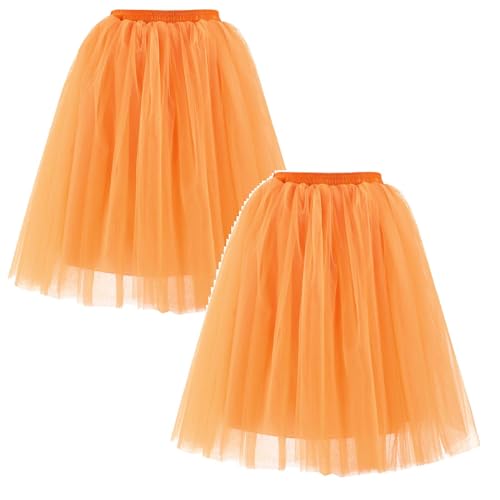 1/2/6 Stück Tüllrock Damen Karneval Lang Minirock Petticoat Unterrock Tütü Damen Ballettrock Hosenrock Tanzkleid Party Tüllrock Tutu Tüll Rock Faltenrock Ballettrock, Tüllrock (2PCS Orange, One Size) von Guanghuansishe