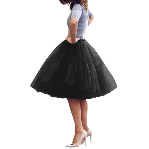 Damen Tüllrock Tutu Skirt 5 Lage Petticoat Ballettrock Unterrock Pettiskirt, Tüllrock Damen Unterrock Tütü Rock Hohe Taille Elastische Petticoat Tüllrock Party Rockabilly Tüll Rock (Black, One Size) von Guanghuansishe