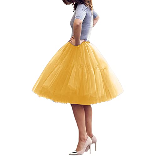 Damen Tüllrock Tutu Skirt 5 Lage Petticoat Ballettrock Unterrock Pettiskirt, Tüllrock Damen Unterrock Tütü Rock Hohe Taille Elastische Petticoat Tüllrock Party Rockabilly Tüll Rock (C, One Size) von Guanghuansishe