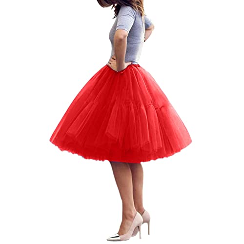 Damen Tüllrock Tutu Skirt 5 Lage Petticoat Ballettrock Unterrock Pettiskirt, Tüllrock Damen Unterrock Tütü Rock Hohe Taille Elastische Petticoat Tüllrock Party Rockabilly Tüll Rock (O, One Size) von Guanghuansishe