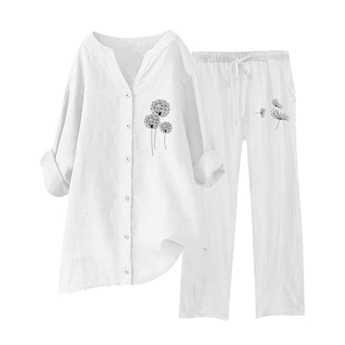 Guanghuansishe Damen Zweiteiler Elegant Sommer Musselin Bluse Hemd Two Piece Set Clothes Aesthetic Zweiteiler Set Strand Outfit Set Hemdbluse Bluse Musselin Damen (A2-White, XXL) von Guanghuansishe