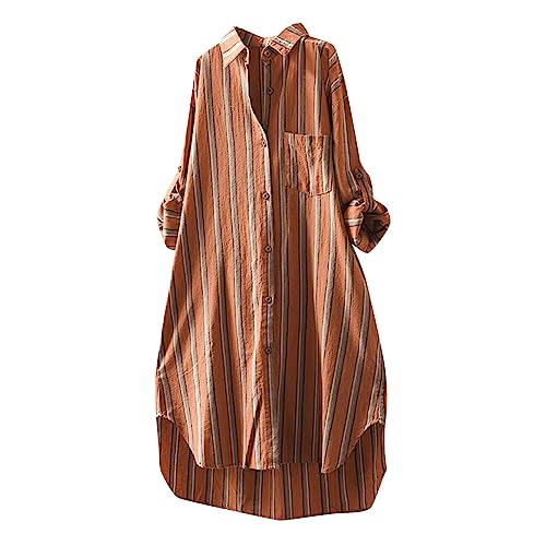 Guanghuansishe Musselin Bluse Damen Oversized Langarm Blusen Bluse Musselin Damen Leinenhemd Leinenbluse Tuniken Damen Schwarze Bluse Damen Bluse Elegant V-Ausschnitt Hemd Langarm (Brown, XL) von Guanghuansishe