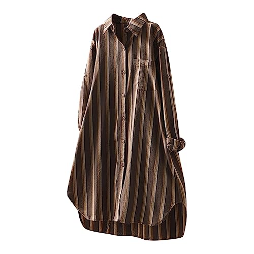 Guanghuansishe Musselin Bluse Damen Oversized Langarm Blusen Bluse Musselin Damen Leinenhemd Leinenbluse Tuniken Damen Schwarze Bluse Damen Bluse Elegant V-Ausschnitt Hemd Langarm (Coffee, XL) von Guanghuansishe