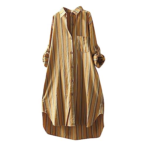 Guanghuansishe Musselin Bluse Damen Oversized Langarm Blusen Bluse Musselin Damen Leinenhemd Leinenbluse Tuniken Damen Schwarze Bluse Damen Bluse Elegant V-Ausschnitt Hemd Langarm (Yellow, XXL) von Guanghuansishe