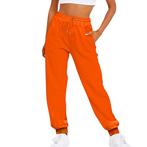 Jogginghose Damen Baumwolle Wärme Sporthose Damen Lang Sweatpants Lässige Lose Dick Freizeithose Damen Warme Hose für Winter, Damen Jogginghose Lang Sporthose Elastischer Bund Traininghose (Orange, L) von Guanghuansishe