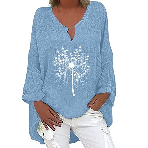 Oversize Bluse Damen Musselin Bluse Bluse Weiss Kurzarm Blusen & Tuniken Für Damen Große Größen Bluse Blau Weiss Gestreift Tops Damen Langarm Rundhal Tshirts Tunika Oberteile (Sky Blue, L) von Guanghuansishe