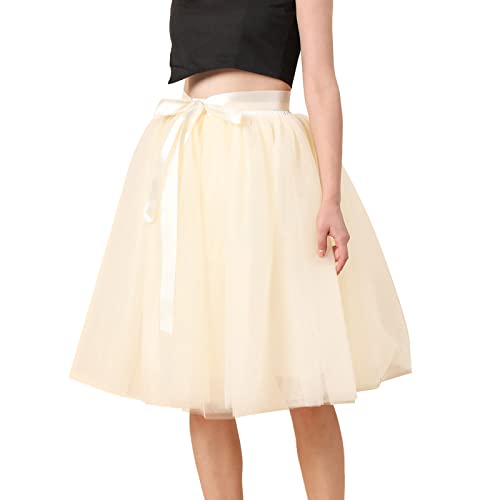 Tüllrock Damen Karneval Kostüm Tutu Rock Tütü, Tüllrock Damen Midi Retro 50er Rockabilly Rock Hohe Taille Tutu Rock Petticoat Unterrock Ballett Blase Petticoat Tuturock Tütü (a-Beige, One Size) von Guanghuansishe