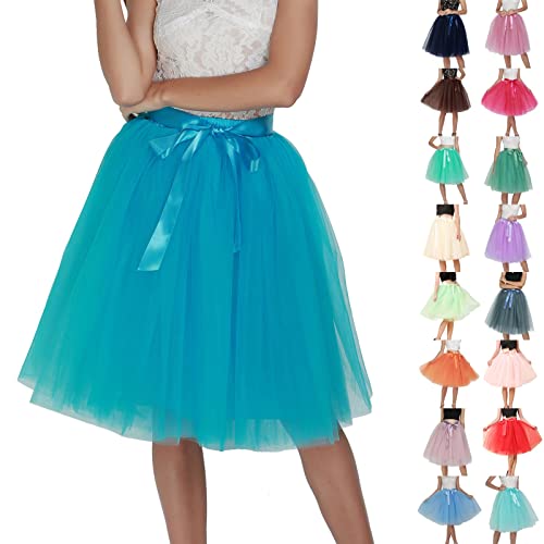 Tüllrock Damen Midi Retro 50er Rockabilly Rock Hohe Taille Tutu Rock Petticoat Unterrock Ballett Blase Petticoat Tuturock Tütü Tüllrock Lang Reifrock Kleid Tüll Underskirt (Blue, One Size) von Guanghuansishe