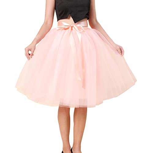 Tüllrock Damen Midi Retro 50er Rockabilly Rock Hohe Taille Tutu Rock Petticoat Unterrock Ballett Blase Petticoat Tuturock Tütü Tüllrock Lang Reifrock Kleid Tüll Underskirt (Pink, One Size) von Guanghuansishe