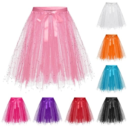 Tüllrock Damen Petticoat Unterrock Rock 50er Vintage Ballet Blase Tanzrock Tanzkleid Ballkleid Kurz Retro Tütü Rock Röcke Kleid Ballett Petticoat Length 30cm/40cm/50cm (Pink, B) von Guanghuansishe