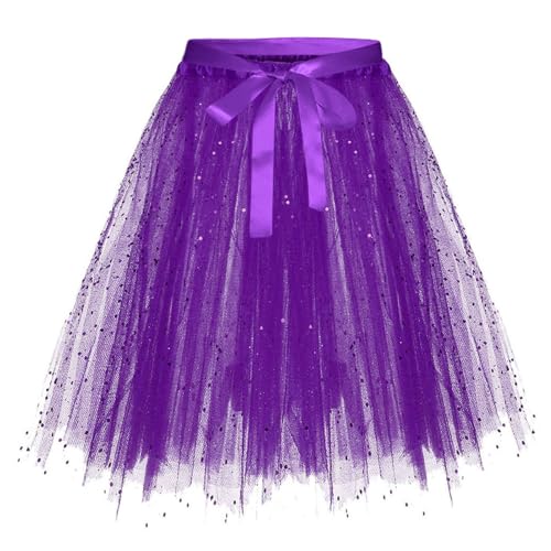 Tüllrock Damen Petticoat Unterrock Rock 50er Vintage Ballet Blase Tanzrock Tanzkleid Ballkleid Kurz Retro Tütü Rock Röcke Kleid Ballett Petticoat Length 30cm/40cm/50cm (Purple, C) von Guanghuansishe