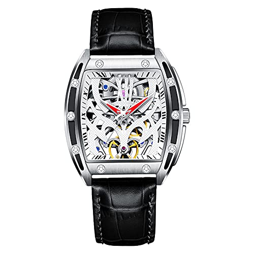 GUANQIN Herren Japan Automatik Mechanisch Leuchtende Tonneau Stahl/Leder/Kautschuk Uhr Skeleton Tourbillon Saphirglas wasserdichte Automatikuhr von Guanqin