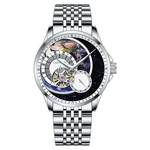 GUANQIN Skelett Tourbillon Automatische Mechanische Herren Armbanduhr Business Edelstahl Saphir Kristall Wasserdicht Selbstaufziehende Uhr Leuchtender Chronograph, Silber weiß schwarz, Armband von Guanqin