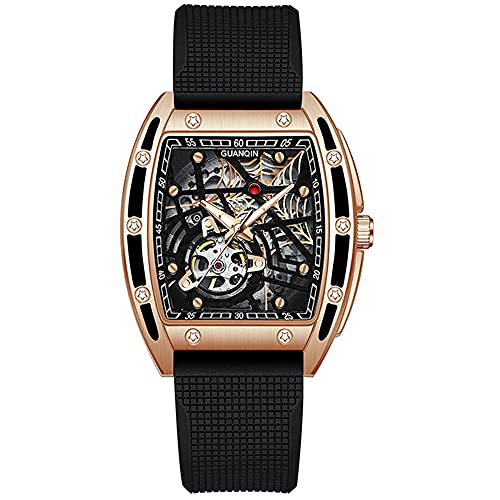 Guanqin Herren-Skelett, innovatives Spinnennetz-Design, Zifferblatt, japanische automatische Selbstaufziehung, mechanische Uhr, Saphir, Business, doppelseitig, hohl, wasserdicht, Tonneau-förmige von Guanqin