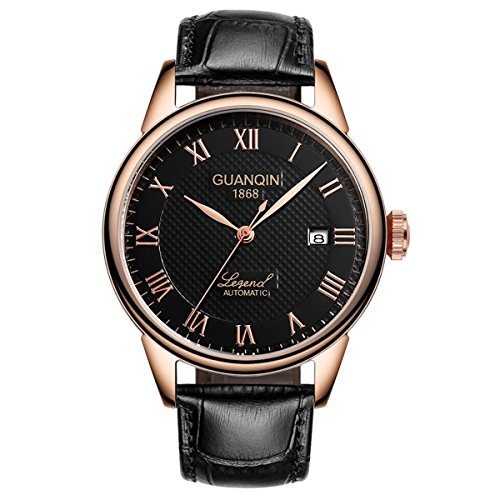 Guanqin Herren Uhr Analog Automatik mit Leder Armband GQ008815 Gold Schwarz von Guanqin