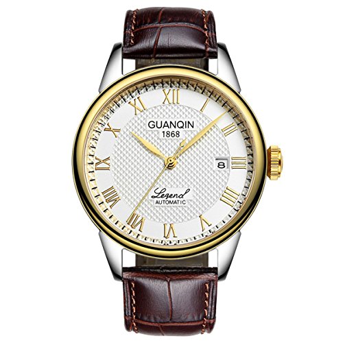 Guanqin Herren Uhr Analog Automatik mit Leder Armband GQ008815 Gold Weiß Braun von Guanqin