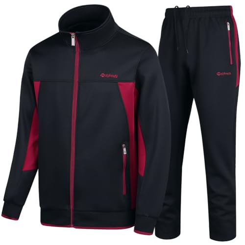 Guanzizai Herren Casual Trainingsanzug Langarm Sweatsuit Athletic Set Full Zip Running Jogging Sport Jacke und Hose, 665 Schwarz + Rot, X-Large Guanzizai Herren Casual Trainingsanzug Langarm Sweatsuit Athletic Set Full Zip Running Jogging Sport Jacke und Hose, 665 Schwarz + Rot, X-Large von Guanzizai