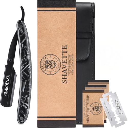 Guardenza Rasiermesser Schwarz Acetat (inkl. 30 Rasierklingen und Etui) – Offenes Rasiermesser – Barbiermesser von Guardenza